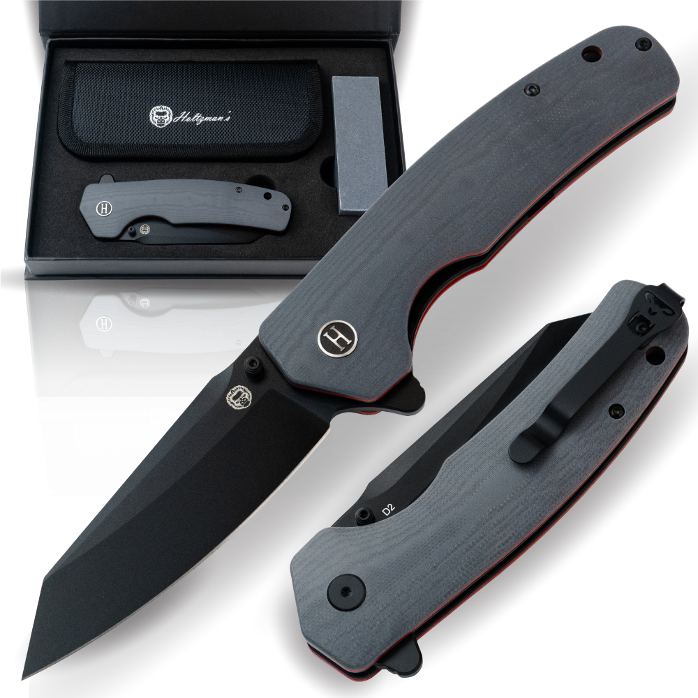 The Clip Point Folding Pocket Knife Giftset for Men and Women (Grey and Red)