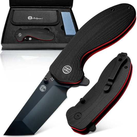 The Pioneer Folding Pocket Knife Giftset for Men and Women (Black and Orange)