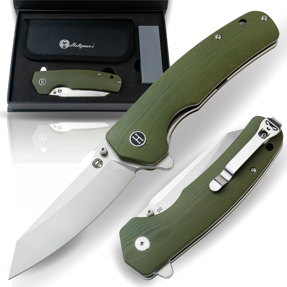 The Clip Point, Straight Back, Pioneer Folding Pocket Knife Giftset Combo (Silver and Green)