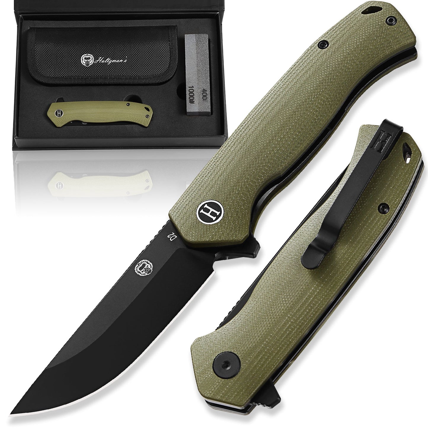 The Pathfinder Folding Pocket Knife Giftset for Men and Women (Green and Silver)