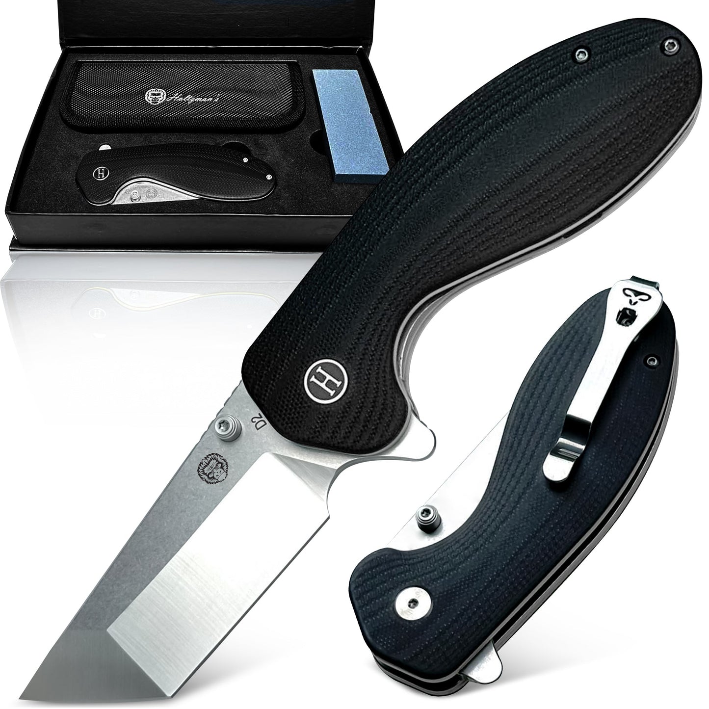 The Pioneer Folding Pocket Knife Giftset for Men and Women (Silver and Black)