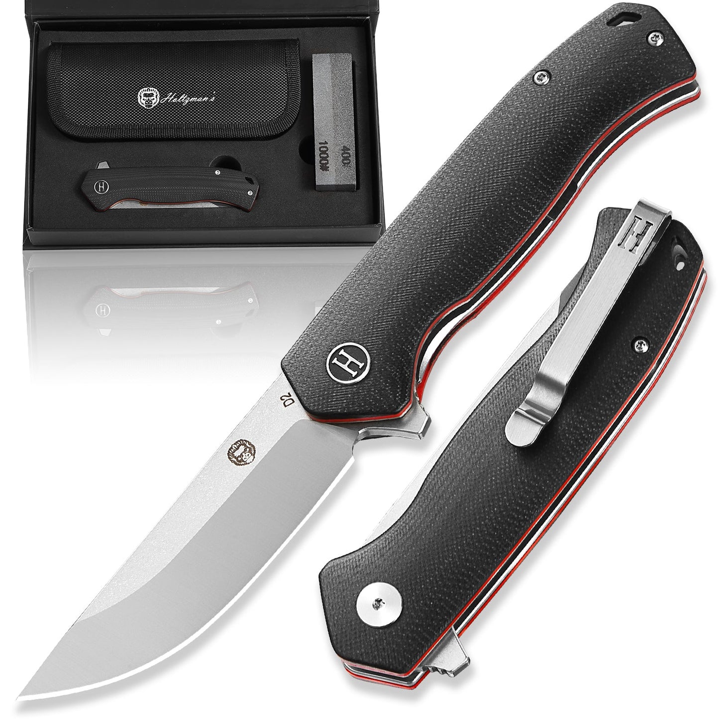 The Pathfinder Folding Pocket Knife Giftset for Men and Women (Silver and Red)