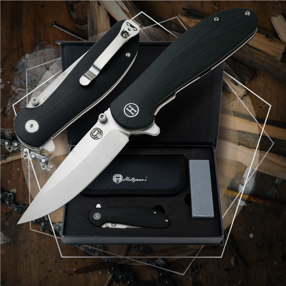 The Straight Back Folding Pocket Knife Giftset for Men and Women (Silver and Black)