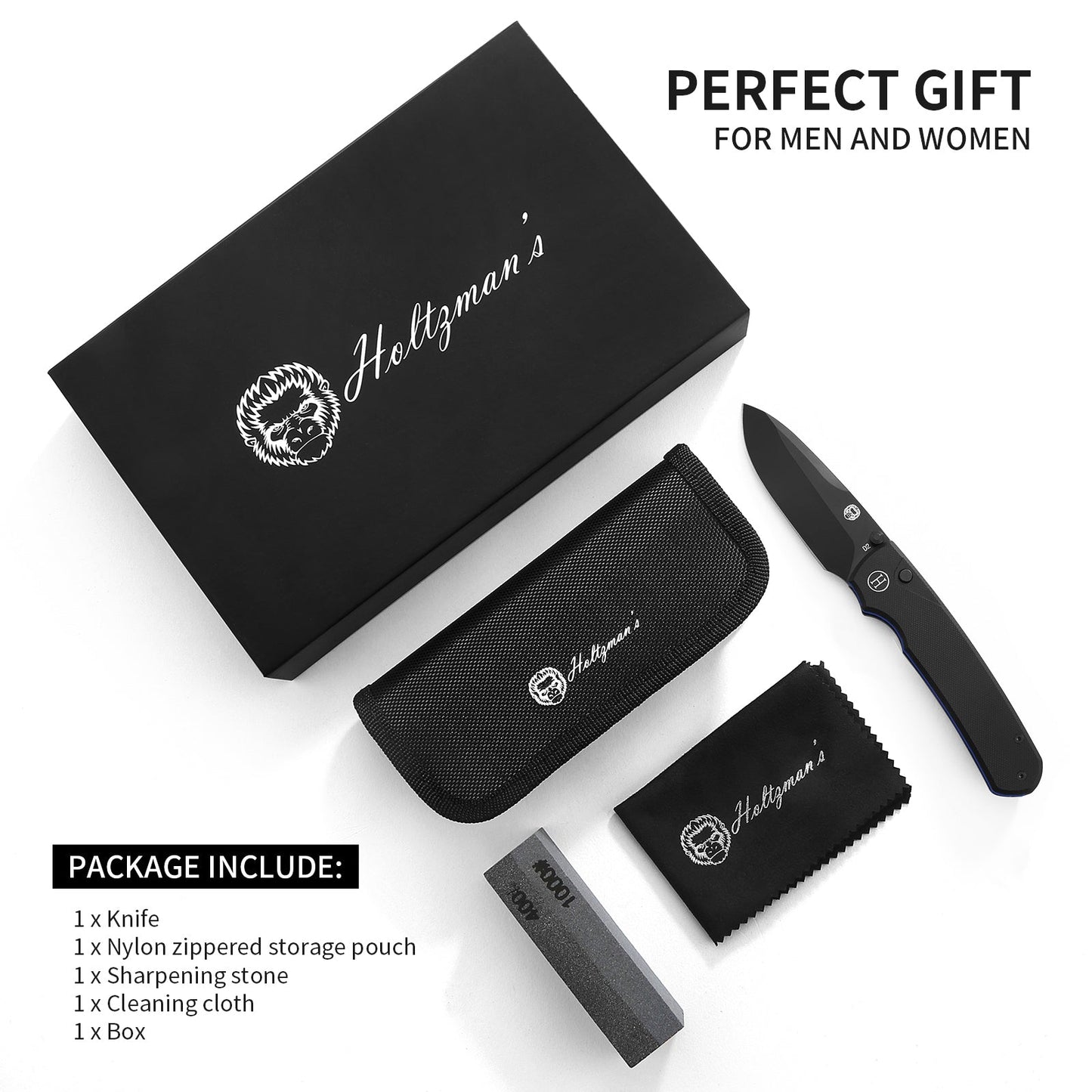 The Loyalist Folding Pocket Knife Giftset for Men and Women (Black and Blue)