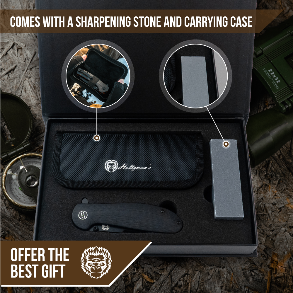 The Straight Back Folding Pocket Knife Giftset for Men and Women (Black and Blue)